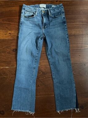 Frame Denim Medium Blue Cropped Straight-Leg Jeans